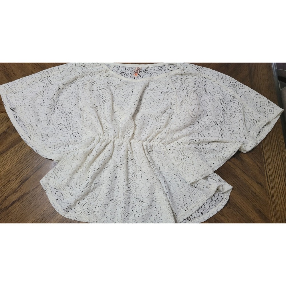 Route 66 Wm XL cream Crochet Lace Peplum Top Butterfly Sleeve Boho cottagecore